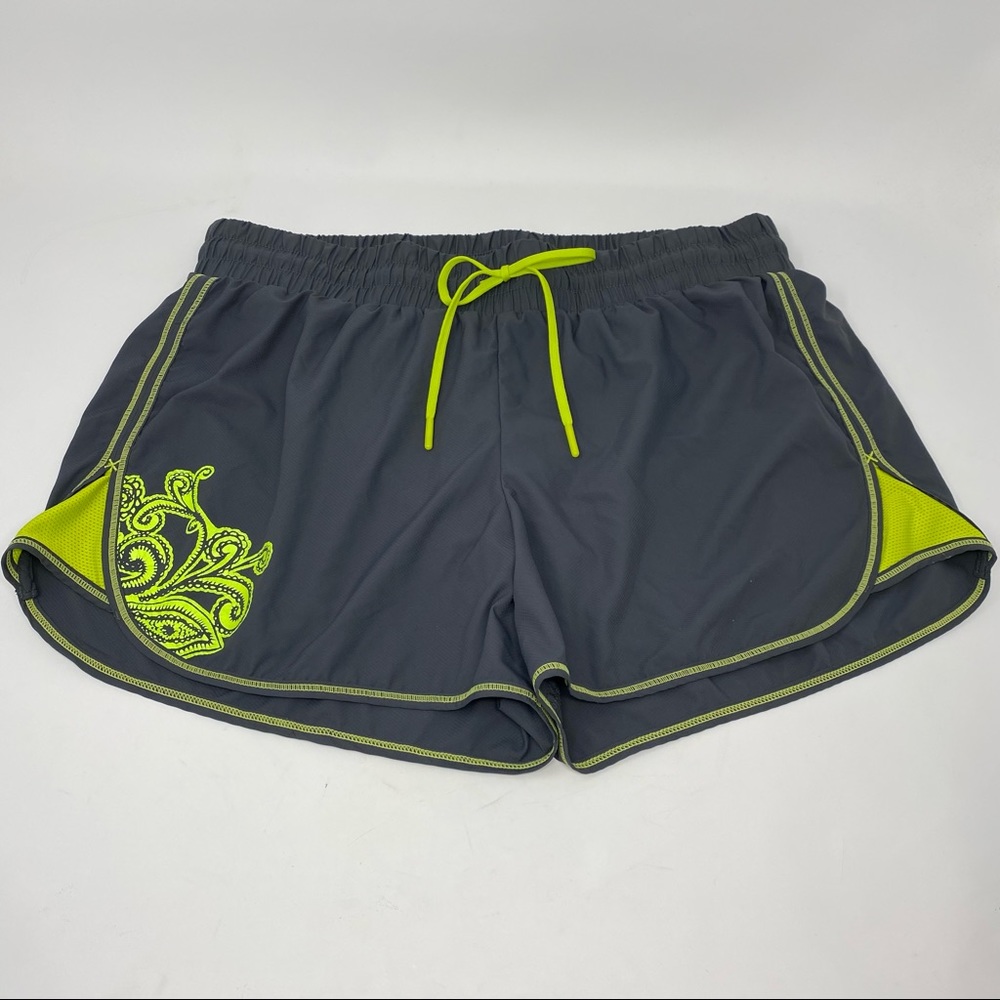 Athleta Tia Running Shorts Paisley Gray Green Lined Medium